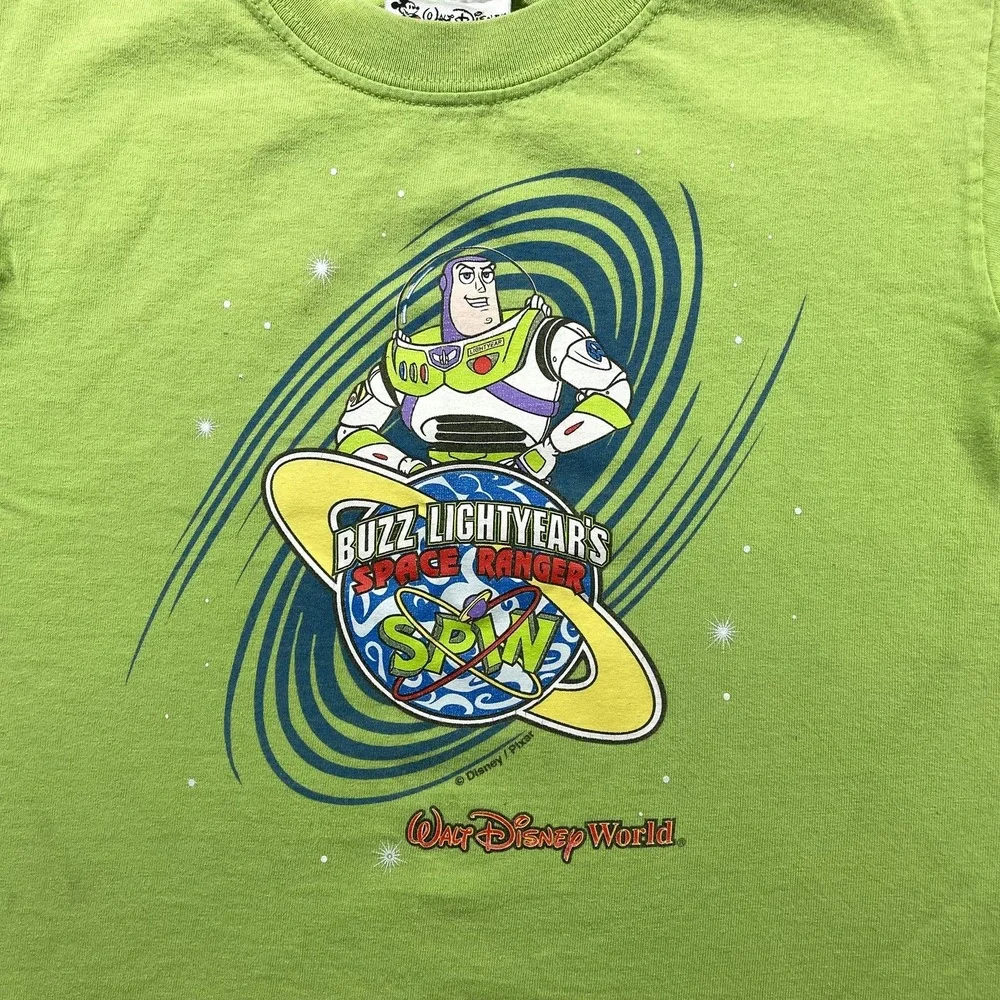 Vintage Disney Shirt Kids XS Green Buzz Lightyear's Space Ranger Spin Walt RARE